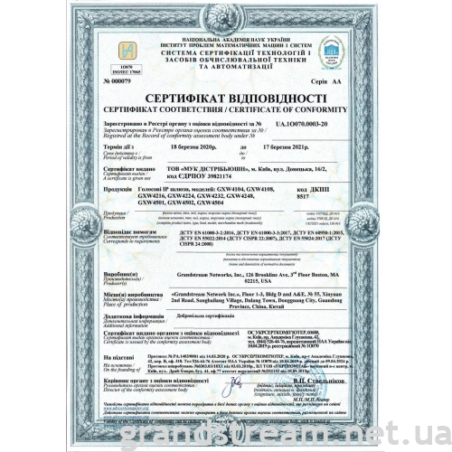 Сертификат соответствия IP-шлюзов Grandstream серии GXW